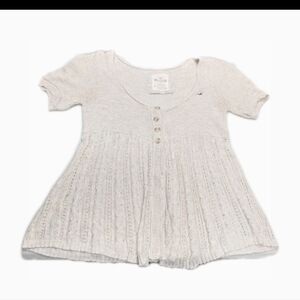 Hollister Waffle Crochet Babydoll Bella Swan Vintage Sweater L 90s Y2K Whimsical